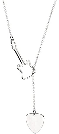 ANAZOZ Collier Femme Acier Inoxidable Guitare et Médiator Fantaisie Argenté