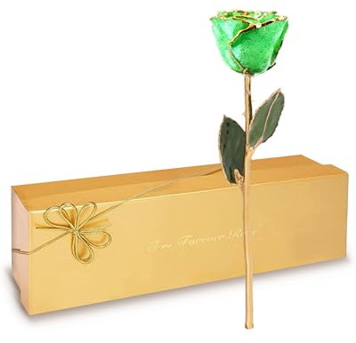 Forever Rose Trempé à la main dans de l'or 24 carats, pierre de naissance unique péridot étincelante, rose véritable, souvenir élégant dans une boîte cadeau dorée de luxe, cadeau romantique pour elle
