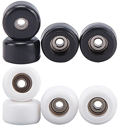 FINGERINSPIRE 8 Stück Polyurethan-Griffbrett-Lagerräder schwarz/weiß Griffbrett CNC-gedrehte Lagerräder Mini-Skateboard, CNC-Lagerräder
