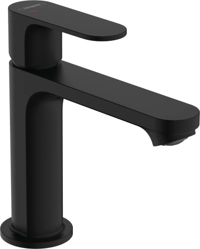 hansgrohe Rebris S - Waschtischarmatur ohne Ablauf, energiesparend (CoolStart), Wasserhahn Bad mit Auslaufhöhe 109 mm, Mischbatterie Waschbecken wassersparend (EcoSmart), Mattschwarz, 72520670
