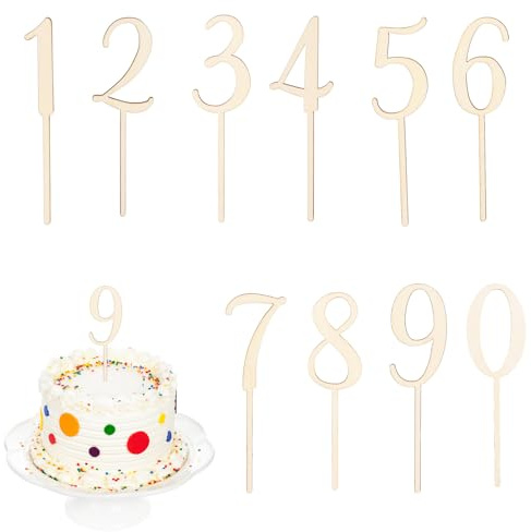 Catelves 10 Stück Cake Topper Zahlen Holz,Tortendeko Zahlen 0-9 | Happy Birthday Tortendeko,Geburtstag Kuchen Deko,Wiederverwendbar Holzzahlen Kuchen Topper Geburtstagsfeiern,Hochzeitsparty