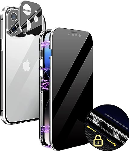 MIMGOAL Hülle für iPhone 11 Anti Spy Magnetisch Silber | Sichtschutz Bis 25 Grad, Gehärtetes Glas Vorne Und Hinten, Magnetischer Metallrahmen, Integrierter Kameraschutz