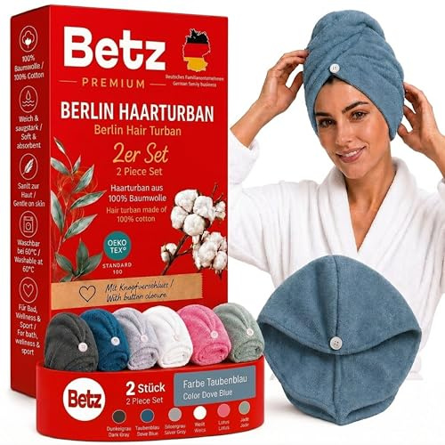 Betz terry turban med knapp BERLIN – turbanhandduk – huvudhandduk – hårturban 100 % bomull – färg duva blå