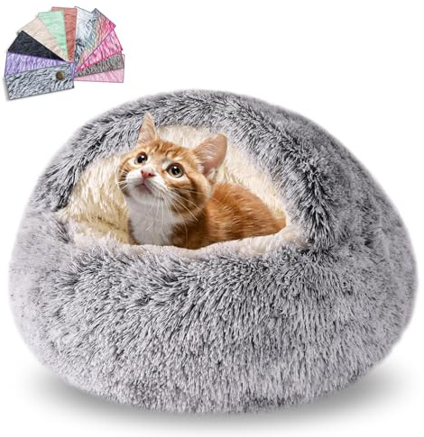 FORMYCATIE Cat Beds for Indoor Cats,Cat Cave for Puppy and Kitty,Calming Small Dog Bed for Small Dogs with Cover Cave,Cozy Warming Fluffy Washable Anti-Slip Pet Sleeping Bag (20 * 20inch,Grey)