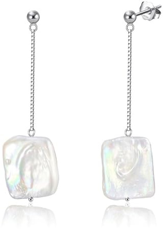 Bellitia Jewelry Perlen Tropfen & Dangle Ohrringe 925 Sterling Silber Handverlesene Barockperlen Ohrringe 14k Vergoldet/Platiniert Weiße Süßwasserperlen Ohrringe Mode Ohrschmuck für Frauen Mädchen