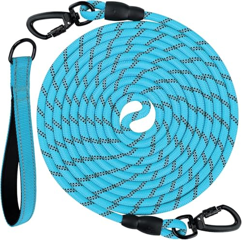 Joytale Lange Leine für Hunde, 5m Schleppleine, Blau | Robustes Nylonband, Gepolsterter Griff für Komfort, Reflektierend für Sichtbarkeit, Ideal für Training & Freilauf