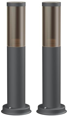 ledscom.de 2x Wegelicht/Pollerleuchte/Gartenleuchte PORU für außen, Rauchoptik, IP44, 39 cm, anthrazit, 1x E27 max. 40W