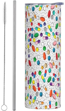 FUkker Tazza da viaggio, bottiglia da viaggio per tazza da auto con bicchiere da caffè isolato in acciaio inossidabile da 20 Oz,Farmaco Infermiere Farmacia Dottore Pill Design