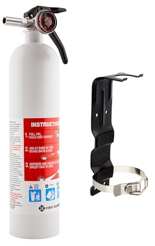 First Alert Marine1 Fire Extinguisher, UL Rated 1-A:10-B:C, White, FE1A10GR with Metal Bracket Bundle