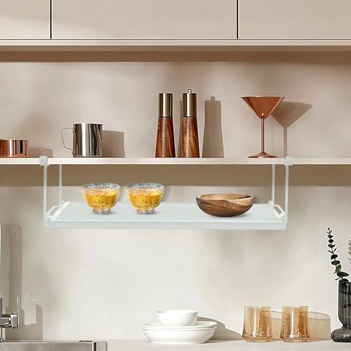 Panier de rangement sous étagère, panier de rangement suspendu, étagère réglable sous armoire, étagère extensible pour buanderie, cuisine, bureau, garde-manger, salle de bain (blanc)