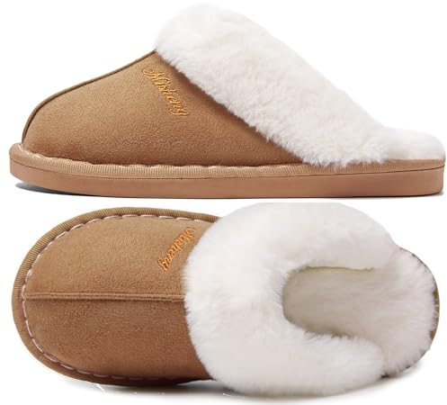 Donpapa Hausschuhe Damen Herren Winter Warme Plüsch with Memory Foam Faux Lammfell Pantoffeln Flauschige Rutschfeste Slippers Indoor Outdoor Chestnut 38.5-40