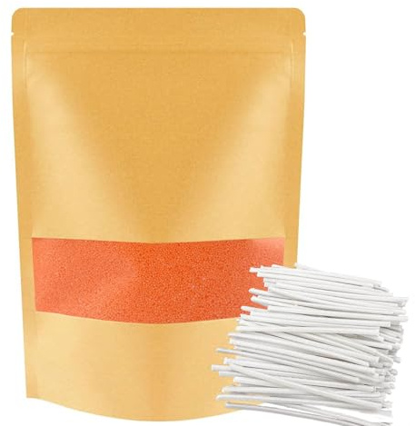 ALLAVA Kerzensand mit Docht, Kerzensand 1 KG mit 50 Docht 5cm, Perlenkerzen mit 50 Kerzendocht ohne Basis, Kerzen Sand, Pearled Candle, Wachsgranulat für Wachskerze Selber Machen (1KG, Orange)