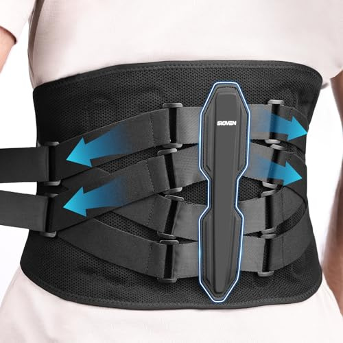 Sioven Fascia Lombare Supporto Schiena per Uomo e Donna - Cintura Ortopedica con 5 Stecche Regolabili, Allevia Sciatica e Ernia del Disco - Busto per Postura Corretta (Nero, XL)