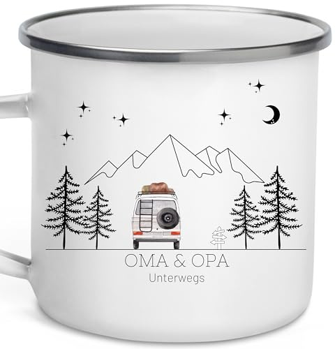 Little Mathilda Emaille Tasse Camping personalisierte Campingtasse mit Namen Kaffeetasse Zubehör Wohnmobil Wohnwagen Van Geschirr Edelstahl Becher Campingküche Geschenk für Camper