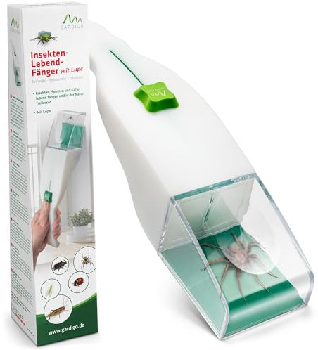 Gardigo® Acchiappa Ragni e Insetti XXL con Lente d'Ingrandimento | Anti Ragno | Impugnatura Ergonomica | Anti Cimici | Cattura e Osserva Insetti Vivi | Cattura Ragni | Repellente Ragni