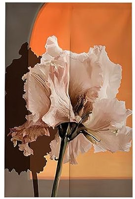 Türvorhang Graue Orange Blume Türvorhang Insektenschutz Polyester Raumteiler Vorhang mit Teleskopstange Vorhang Kurz Küchenvorhang Fliegenvorhang Terrassentür Waschbar Tür Vorhang 80x200cm