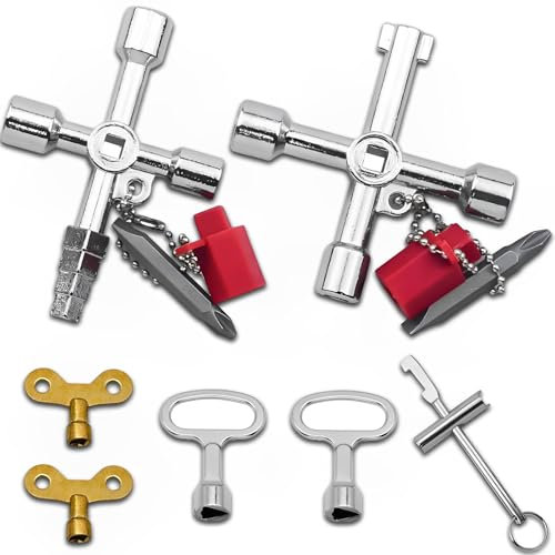 AHEJIOO Set di 7 chiavi di sfiato del riscaldamento, chiavi triangolari, chiavi a 4 punti, chiavi triangolari per pali di intercettazione, rubinetto, chiavi, contatore di corrente per ascensori
