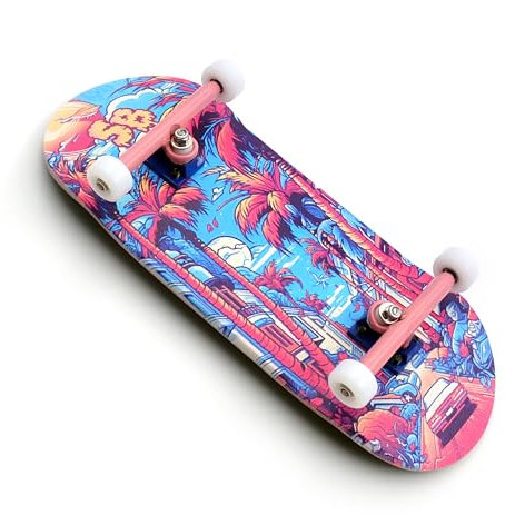 SPITBOARDS Set completo per fingerboard in legno 34 mm, assemblaggio 5 strati, Trucks scanalature blocco, ruote CNC Bearing Wheels, Real Wear Graphics, Laser