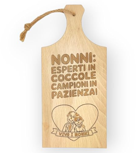 NM Idee Regalo Originale per la Festa dei Nonni o Pensierino di Natale – Tagliere Artigianale in Legno di Faggio 30x14 cm con Incisione Laser (Per NONNI - Prime)
