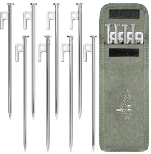 YAOBLUESEA 8PCS Bodenanker 30 cm Zelt-Heringe aus Stahl Erdnägel Stabil Boden Zelt Sturm Erdnägel Camping Zeltheringe Sturmsicher für Camping Wandern Outdoor-Aktivitäten, Silber
