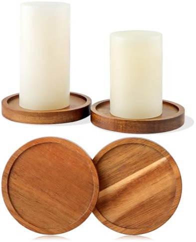4 Stücke Kerzentellerl Kerzenständer Akazienholz, HALE OTEIR Holz Untersetzer Kerzenfür kerzenhalter Runde Unterteller Kerzen Teller für Stumpenkerzen, Teelichter, Rötlich-braun 8cm