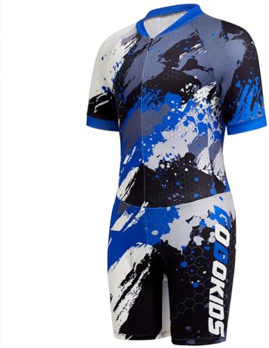Gogokids Boys Cycling Jersey Youth Bike Suit with 3D Cushion, Kids Teen Short Sleeve Bicycle Clothes Blue