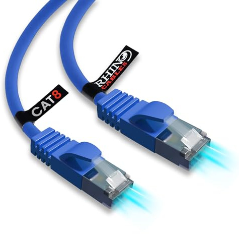 rhinocables CAT 8 2m Blue Ultra-Fast Short Ethernet Cable | 40Gbps, 2000Mhz Bandwidth, High-Speed Gaming, Streaming & Browsing | Shielded For A Uninterrupted Connection With No Signal Loss (Single) | Shielded For A Uninterrupted Connection With No Signal Loss