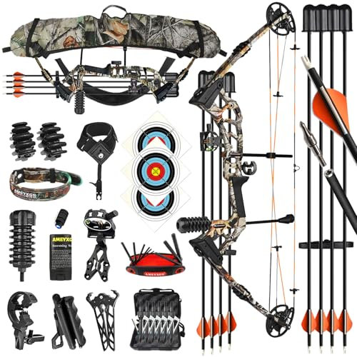 ZSHJGJR Compoundbogen Set Für Erwachsene - Jagdbogen mit Pfeilen und Zubehör - 0-70 lbs Verstellbarer Erwachsenen Bogen - 320 FPS & 33 Zoll Kompakt (Camo)