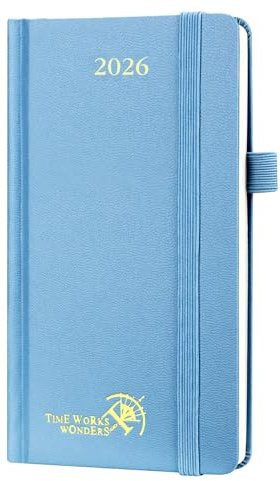 POPRUN Taschenkalender 2026 Klein 16,5 x 9 cm (Jan.2026-Dez.2026) - Kalender 2026 Klein Hardcover - Terminplaner, Planer 1 Woche 2 Seite mit Innentasche - Dunstblau