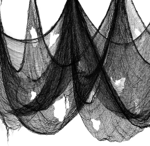 Nirohee 79 x 197 In Halloween Spider Web Black Creepy Cloth,Fabric Cloth Halloween Decorations Outdoor Indoor,Scary Spooky Gauze with Holes for Haunted House,Yard,Wall,Lawn,Garden,Horror Party Decor