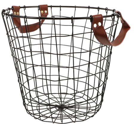 Hemobllo Panier Fil de Fer Rond avec Poignée pour Rangement Chauffage Linges Style Vintage