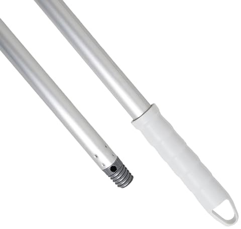Maya - Palo de Escoba y Fregona de 140 cm en Aluminio Anodizado, Mango con Anclaje para Mopa, Repuesto de Rosca Doble Universal y Maneta para Colgar (Blanco)