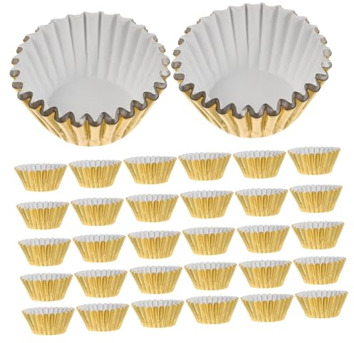IMIKEYA 500 Pirottini Mini in Alluminio Dorato per Cupcake e Muffin, Spessi e Resistenti, Antiolio e Facili da Usare, per Pasticcerie e Varie Occasioni