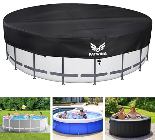 PATWING Wetterfeste Poolabdeckung Rund Ø 280 Für Ø220-280cm Pools, UV-resistente Poolplane für INTEX & BESTWAY Pools, Drahtseil und Spannschloss zur Sicherung (für 220-280cm)