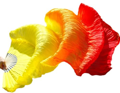 EYRMQWJPC Silks Belly Dancing Fans ， 1pair/1pc Real SilkVeil Fans Bamboo Handmade Dyed Performance Long Fan Belly Dancing RealsSilk Fan(9,1pc right hand 120cm)