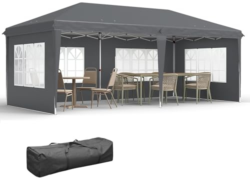 Outsunny Tonnelle de Jardin extérieure Pop-up Pliante - Tente de réception - 3 x 6 m - pavillon chapiteau Barnum - 3 cotés démontables - piquets d'ancrage au Sol + Sac de Transport Inclus Gris