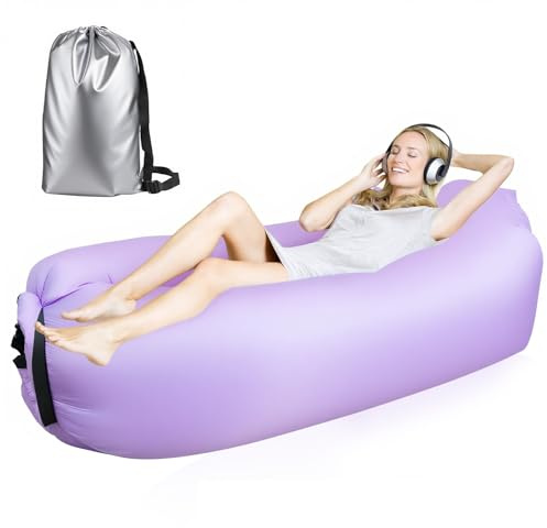 FainFun Luft Sitzsack, Luftsofa Outdoor Camping, Aufblasbarer Sessel, Aufblasbares Strandsofa, Mit dem Portable Package (Hellviolett, Verdicken, L)