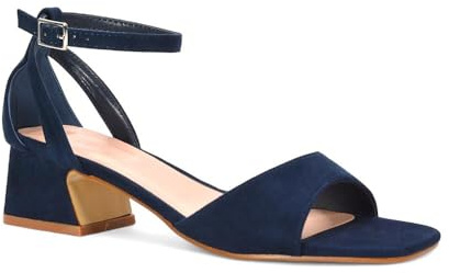 ESSEX GLAM Women's Ankle Strap Block Low Heel Sandals Ladies Cut Out Square Toe Buckle Strappy Party Shoes Size 3-8