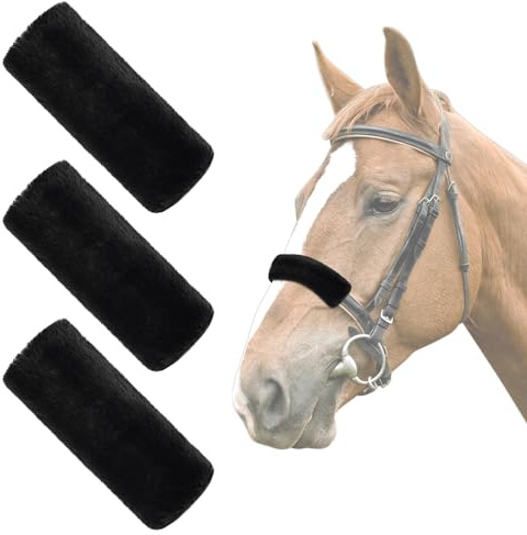 NVAAV 3 Pcs Horse Halter Cover Set, 8.6 x 3.1 Inch Artificial Rabbit Fur Soft Padded Breakaway Horse Nose Guard Cover, Breathable and Replaceable Horses Bridle Nose Band Training Buffer Accessories