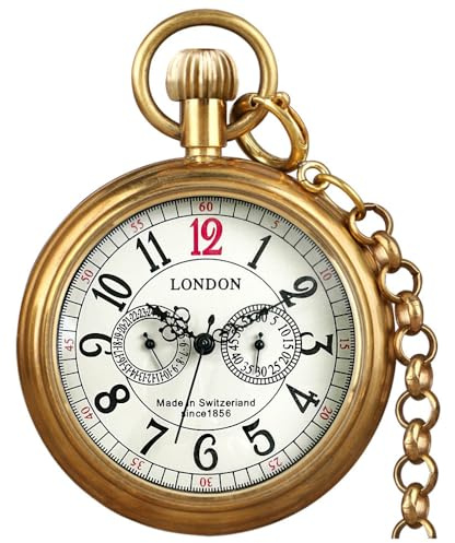 VIGOROSO Vintage Mechanical Pocket Watches for Men with Chain Men’s Pocket Watch Womens Hand Wind Up Gold Pocketwatch Arabic No. Retirement Christmas Birthday Gifts for Dad Mom