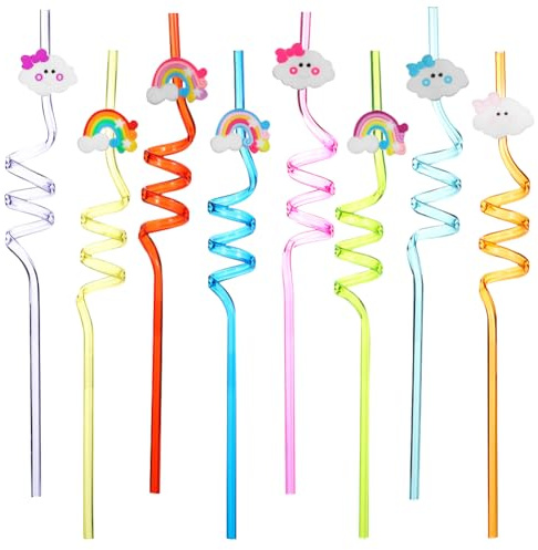 Nuvole Cannucce Ricurve, Cannucce Riutilizzabili, Cannuccie per Bambini Curve Pajette a Forma per Feste di Famiglia per Succhi di Frutta, Bevande, Bicchieri da Cocktail 8 Pezzi