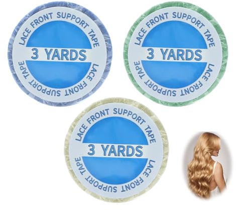 3 rollos de cinta adhesiva para extensiones de cabello, 0,8 cm x 3 yardas, cinta adhesiva de doble cara para reemplazo de tramas de cabello, extensiones de pelucas adhesivas (blanco, azul, verde)