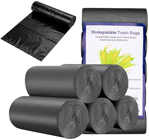 20L Biodegradable Food Waste Bags, 100Pcs Compostable Food Waste Garbage Bags, Compostable Compost Caddy Liners, Recycled Degradable Rubbish Garbage Trash Bags for Kitchen Office(60 x 50 cm, Black)
