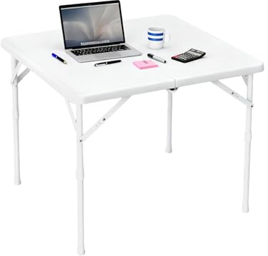Crevyteg Klappbarer Buffettisch 87x87x74cm, Leichte Tragbare Höhenverstellbar mit Griff Quadratischer Campingtisch Gartentisch mit Tragegriff für Indoor Spiel Brücke Dining, Weiß