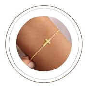 Turandoss Armband Damen Gold mit Kreuz Christliches Wasserfestes Armbänder | 14K Gold Vergoldet Kreuzarmband Verstellbar Armband Mit Cubic Zirkonia für Frauen Weihnachten Geburtstag Geschenk Schmuck