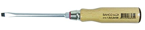 Bahco 9710-6.5-125 Screwdriver with Wooden Handle for Slotted Head Screws, Silver/Brown, 6.5/235 mm