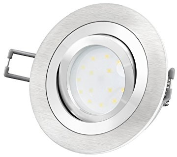 SSC-LUXon LED-Einbaustrahler Ultra flach (30mm) RF-2 rund Alu gebürstet schwenkbar mit 4W LED Modul neutralweiß 4000K 230V ohne Trafo | Oberfläche Aluminium gebürstet | glanzpolierter Innenring