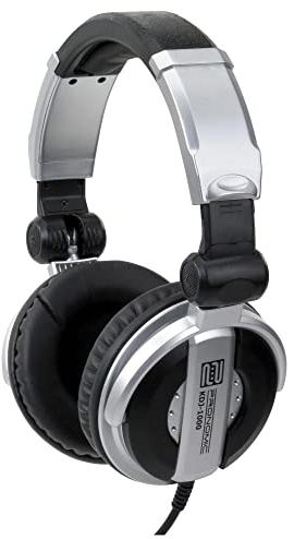 Pronomic Casque DJ KDJ-1000 - Isolation phonique Externe Casque Dynamique Filaire de Studio (107 DB SPL, câble 3,5 m, Arceau réglable, Adaptateur Inclus) - Argent/Noir