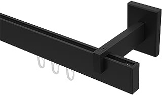 INTERDECO Innenlauf-Gardinenstange eckig 14 x 35 mm, kantige Innenlaufstange aus Metall, Schwarz, zur Wandmontage, Typ 10212819, 240 cm
