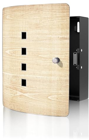 banjado Design Schlüsselkasten aus Edelstahl für 10 Schlüssel - Schlüsselschrank zur Schlüssel Aufbewahrung 24 x 21,5 x 7cm groß mit praktischem Magnetverschluss - Motiv Bretter